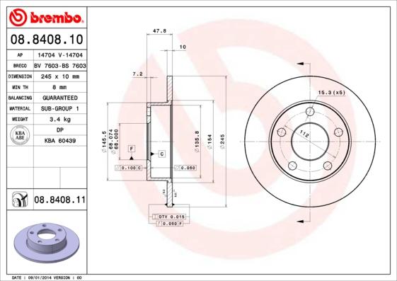 Brembo 08.8408.10 - Jarrulevy inparts.fi