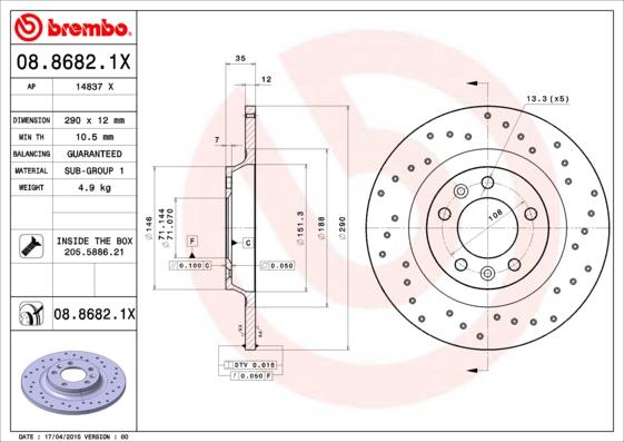 Brembo 08.8682.1X - Jarrulevy inparts.fi