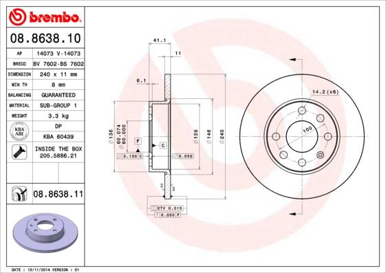 Brembo 08.8638.10 - Jarrulevy inparts.fi