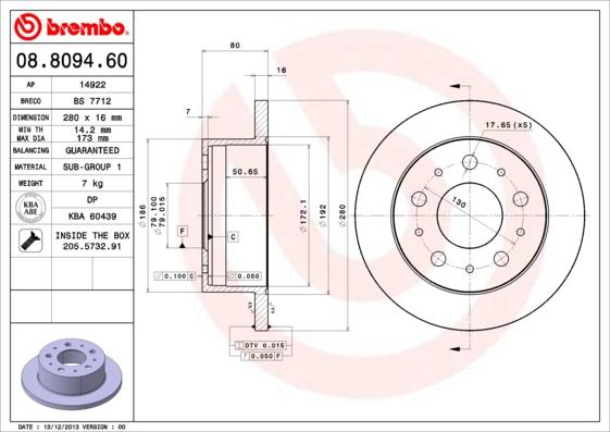 Brembo 08.8094.60 - Jarrulevy inparts.fi