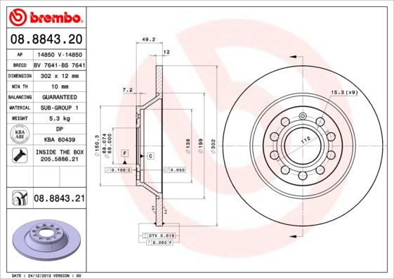 Brembo 08.8843.20 - Jarrulevy inparts.fi