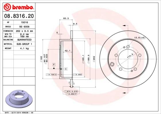 Brembo 08.8316.20 - Jarrulevy inparts.fi