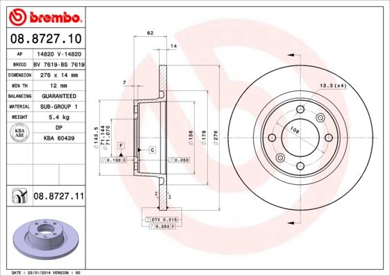 Brembo 08.8727.10 - Jarrulevy inparts.fi