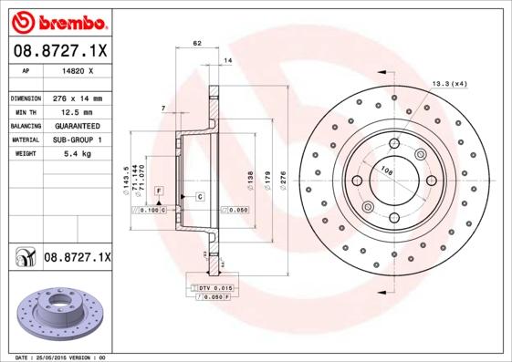 Brembo 08.8727.1X - Jarrulevy inparts.fi