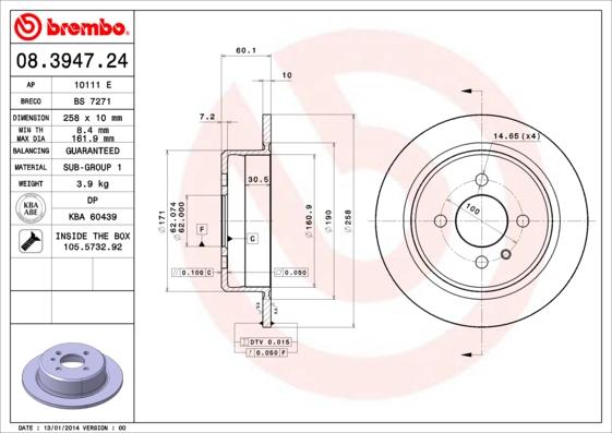 Brembo 08.3947.24 - Jarrulevy inparts.fi