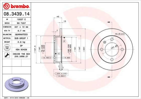 Brembo 08.3439.14 - Jarrulevy inparts.fi