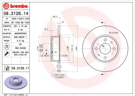 Brembo 08.3126.11 - Jarrulevy inparts.fi