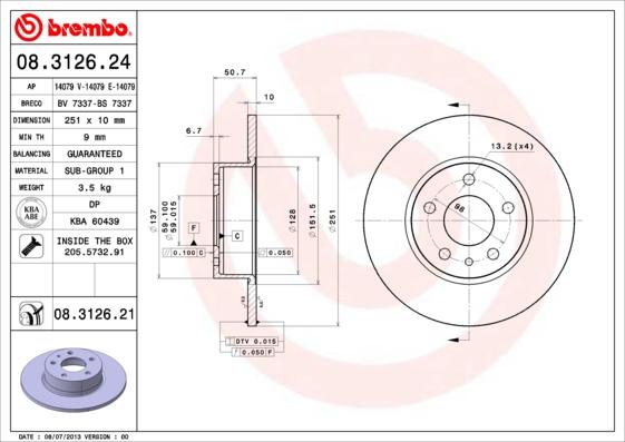 Brembo 08.3126.21 - Jarrulevy inparts.fi