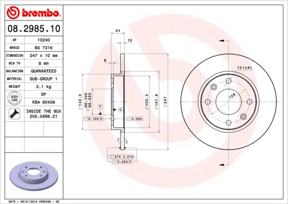 Brembo 08.2985.10 - Jarrulevy inparts.fi