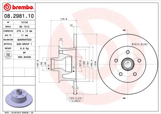 Brembo 08.2981.10 - Jarrulevy inparts.fi