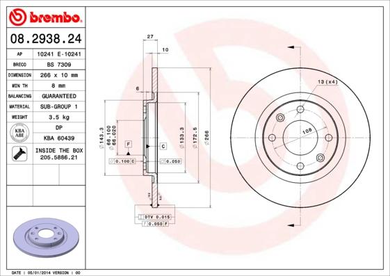 Brembo 08.2938.24 - Jarrulevy inparts.fi