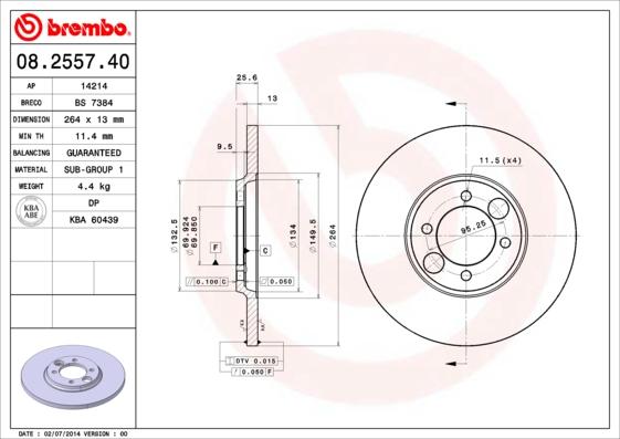 Brembo 08.2557.40 - Jarrulevy inparts.fi