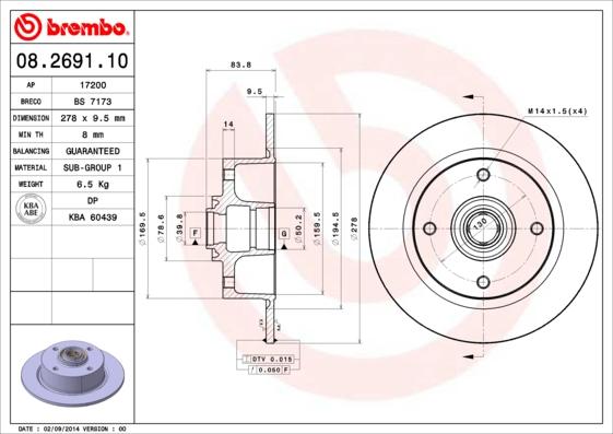 Brembo 08.2691.10 - Jarrulevy inparts.fi