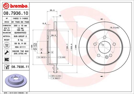 Brembo 08.7936.11 - Jarrulevy inparts.fi