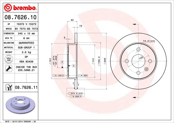 Brembo 08.7626.10 - Jarrulevy inparts.fi