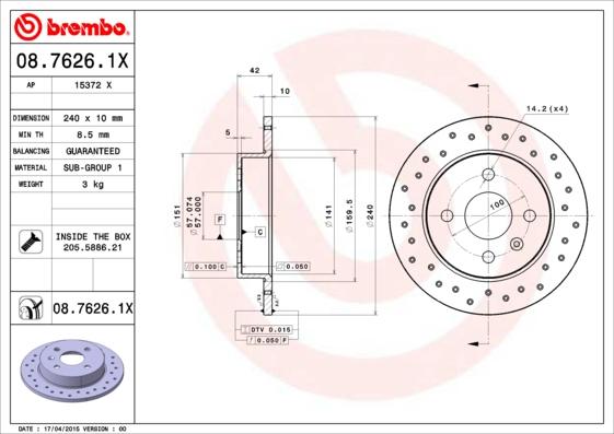 Brembo 08.7626.1X - Jarrulevy inparts.fi