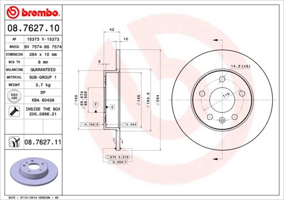 Brembo 08.7627.10 - Jarrulevy inparts.fi