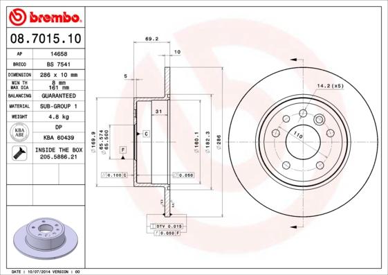 Brembo 08.7015.10 - Jarrulevy inparts.fi