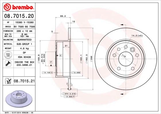 Brembo 08.7015.21 - Jarrulevy inparts.fi