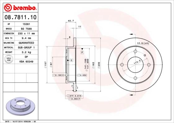 Brembo 08.7811.10 - Jarrulevy inparts.fi