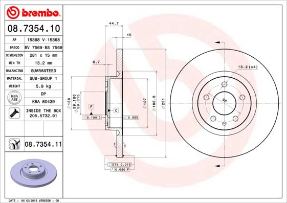 Brembo 08.7354.10 - Jarrulevy inparts.fi