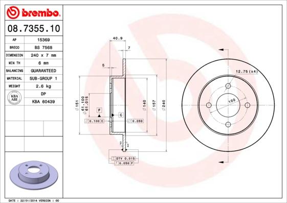 Brembo 08.7355.10 - Jarrulevy inparts.fi