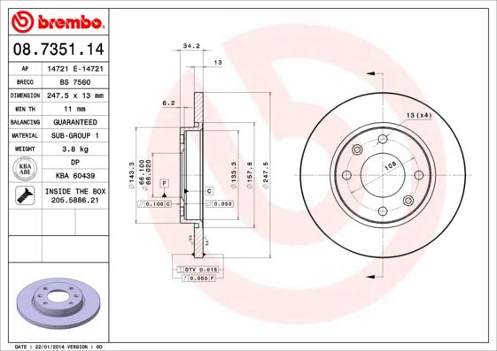 Brembo 08.7351.14 - Jarrulevy inparts.fi