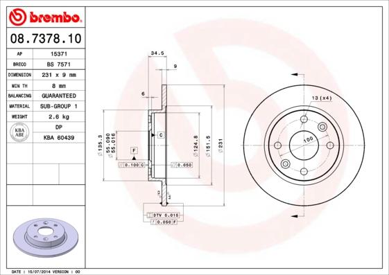 Brembo 08.7378.10 - Jarrulevy inparts.fi