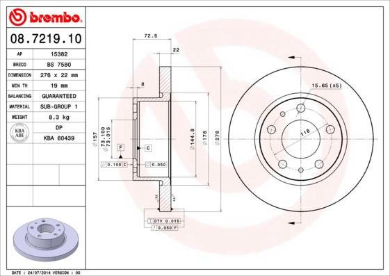 Brembo 08.7219.10 - Jarrulevy inparts.fi