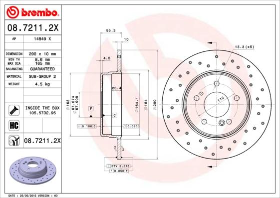 Brembo 08.7211.2X - Jarrulevy inparts.fi