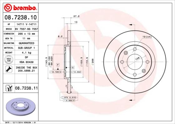 Brembo 08.7238.10 - Jarrulevy inparts.fi