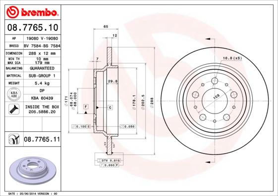 Brembo 08.7765.11 - Jarrulevy inparts.fi