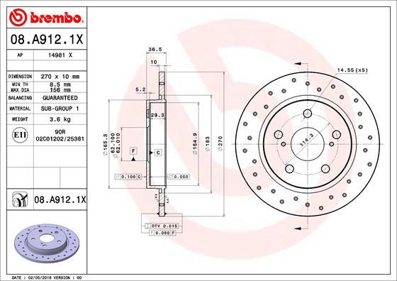 Brembo 08.A912.1X - Jarrulevy inparts.fi