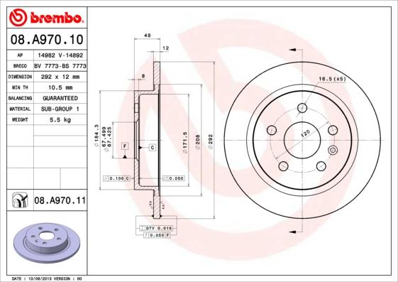 Brembo 08.A970.10 - Jarrulevy inparts.fi