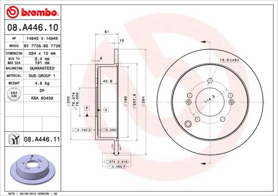 Brembo 08.A446.10 - Jarrulevy inparts.fi