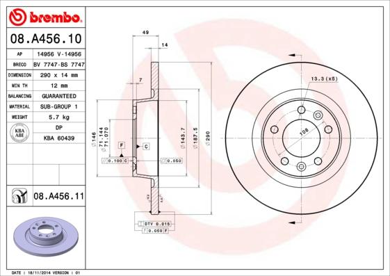 Brembo 08.A456.11 - Jarrulevy inparts.fi