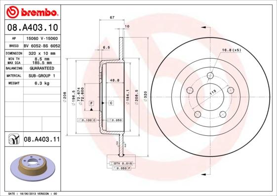 Brembo 08.A403.11 - Jarrulevy inparts.fi