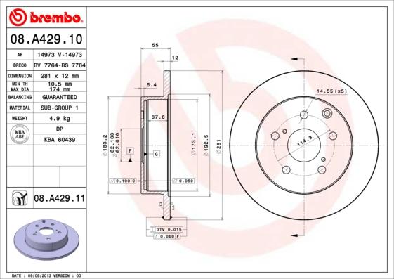 Brembo 08.A429.10 - Jarrulevy inparts.fi