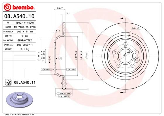 Brembo 08.A540.10 - Jarrulevy inparts.fi