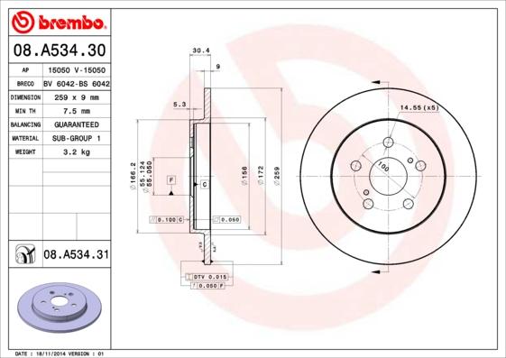 Brembo 08.A534.30 - Jarrulevy inparts.fi