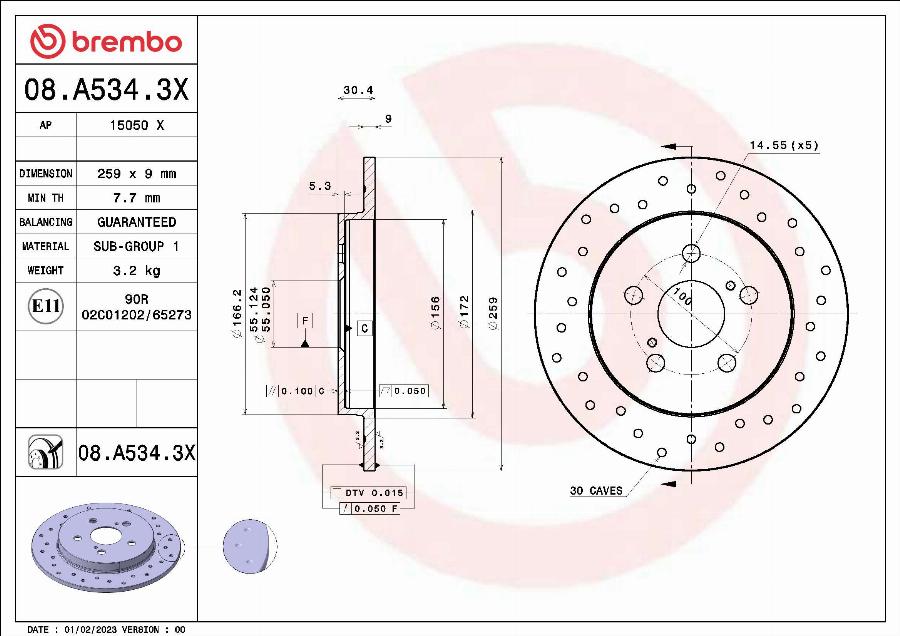 Brembo 08.A534.3X - Jarrulevy inparts.fi