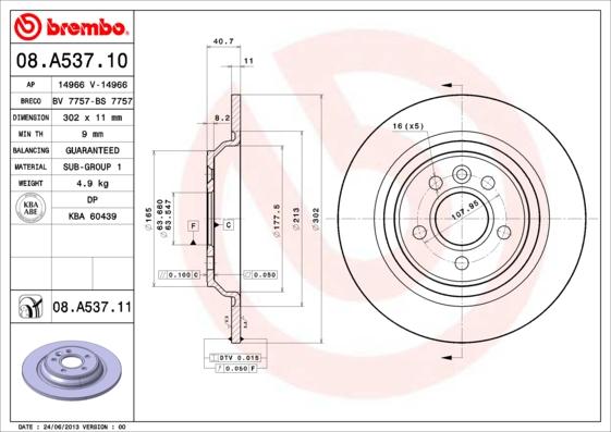 Brembo 08.A537.10 - Jarrulevy inparts.fi