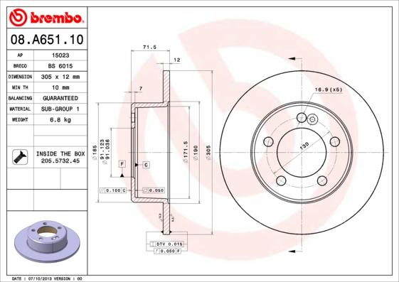 Brembo 08.A651.10 - Jarrulevy inparts.fi