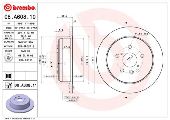 Brembo 08.A608.10 - Jarrulevy inparts.fi