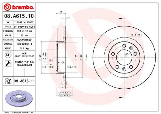 Brembo 08.A615.11 - Jarrulevy inparts.fi