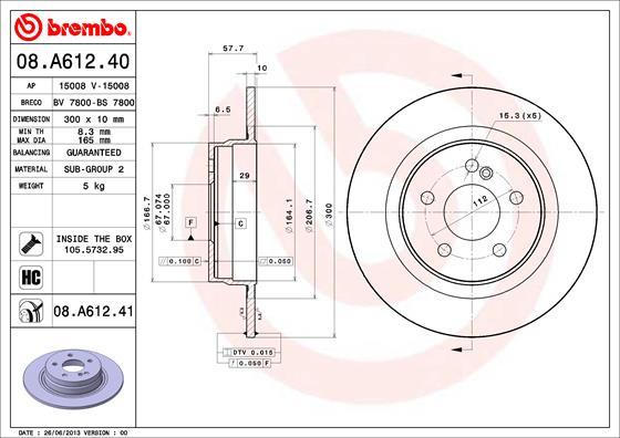 Brembo 08.A612.41 - Jarrulevy inparts.fi