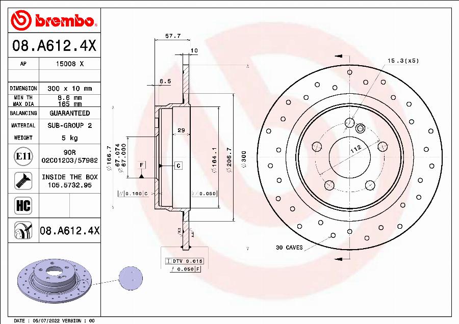 Brembo 08.A612.4X - Jarrulevy inparts.fi