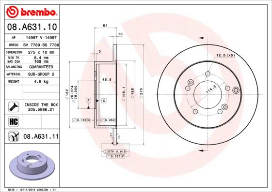 Brembo 08.A631.11 - Jarrulevy inparts.fi