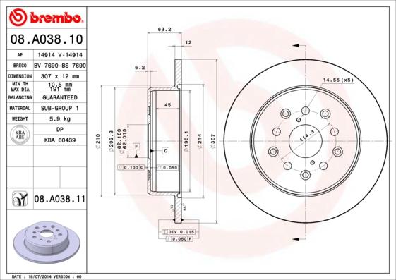 Brembo 08.A038.10 - Jarrulevy inparts.fi