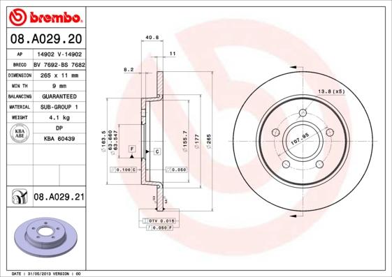 Brembo 08.A029.20 - Jarrulevy inparts.fi